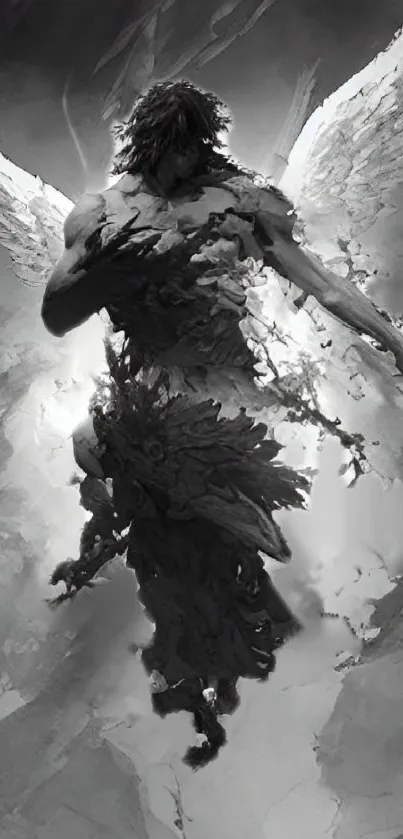 Ethereal angelic figure in grayscale art wallpaper.