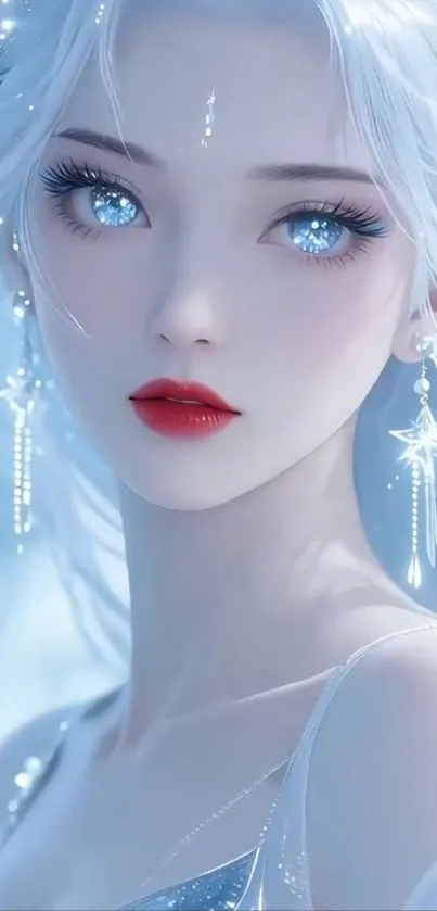 Anime girl with ethereal blue eyes and background.