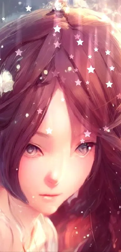 Ethereal anime girl with rose gold hues and dreamy lighting for mobile wallpaper.