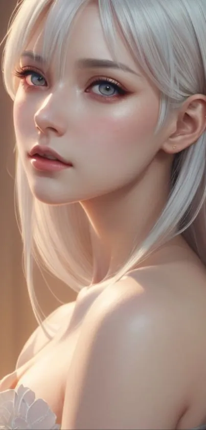 Ethereal anime girl with silver hair, ideal for mobile wallpaper.