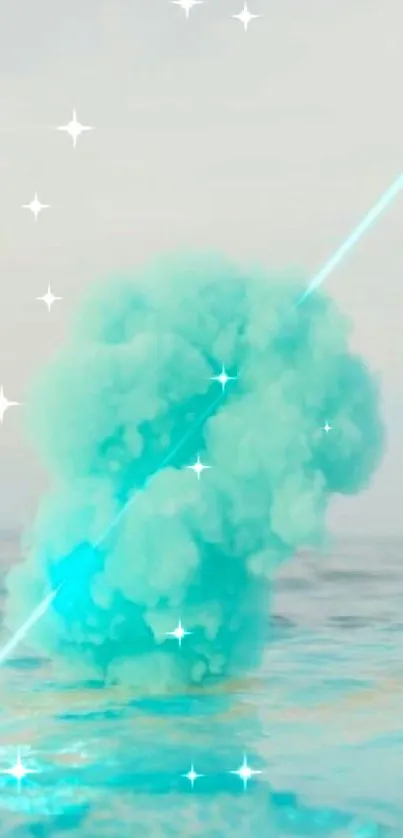 Ethereal aqua cloud with laser in ocean scene.