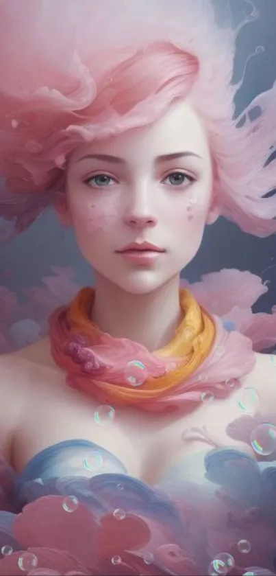 Ethereal fantasy art wallpaper with a pink-haired character.