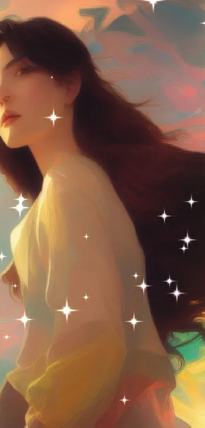 Ethereal portrait of a woman with flowing hair in artistic style.