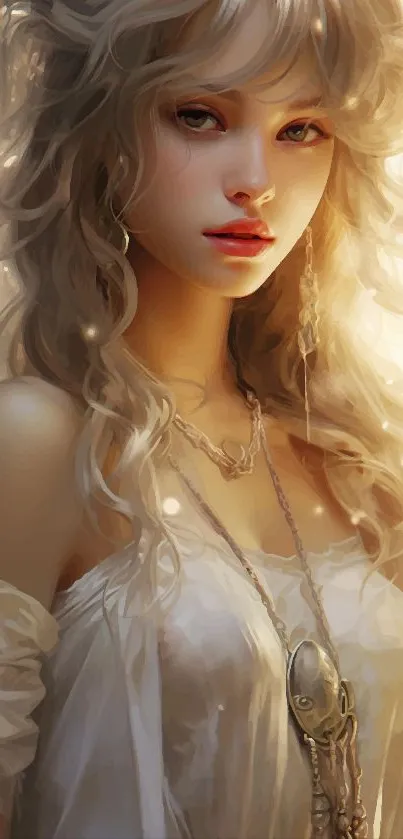 Ethereal blonde character in fantasy art style with glowing effects.