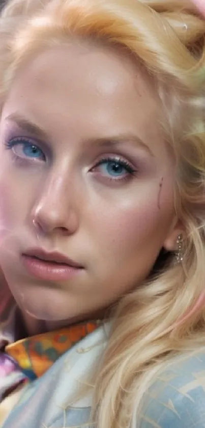 Ethereal blonde portrait with soft light effects, suitable for mobile wallpaper.