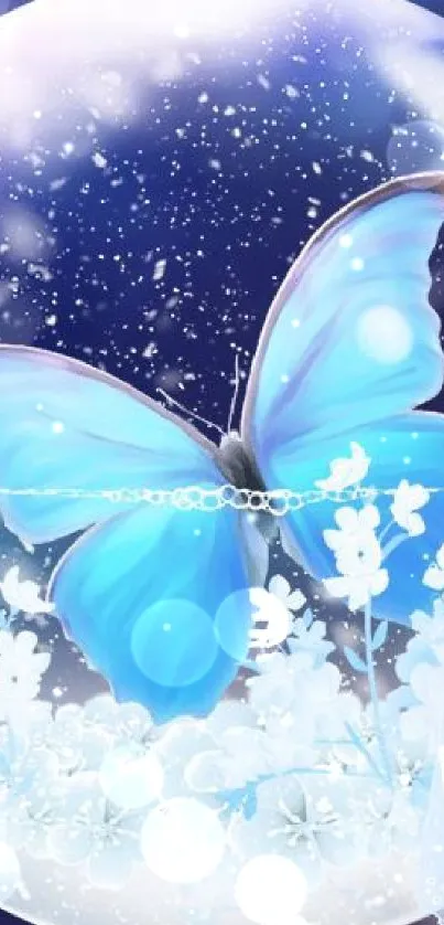 Blue butterfly encased in a magical sphere.