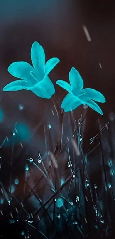 Ethereal blue flowers glowing in a serene night setting.