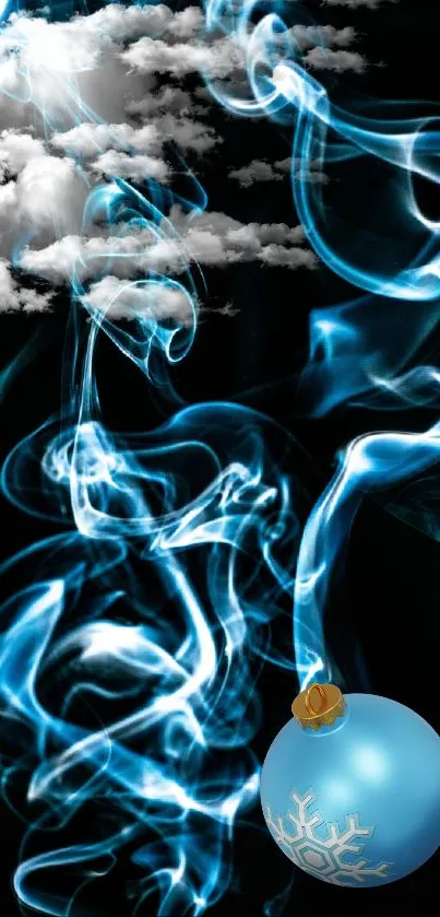 Ethereal blue smoke swirling on black background.