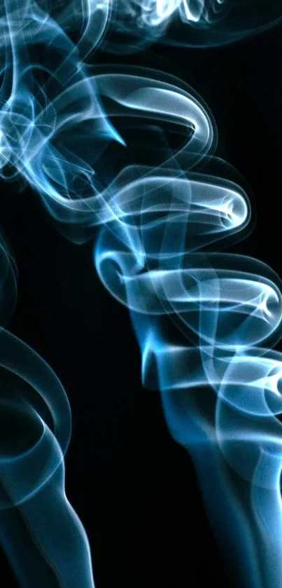 Ethereal blue smoke swirls on dark background.