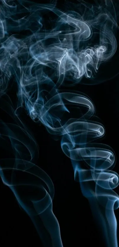 Ethereal swirling blue smoke on black background wallpaper.