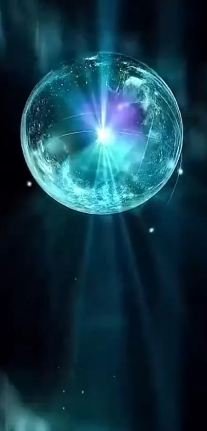 Ethereal blue sphere with cosmic and futuristic design elements.