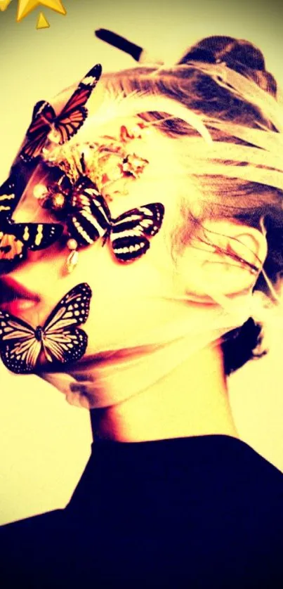 Ethereal design with butterflies on face.