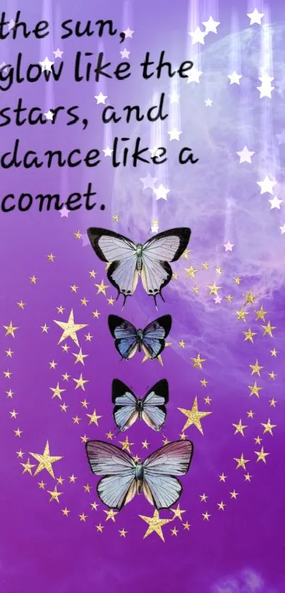 Butterflies with stars on a purple galaxy background.