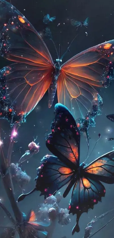 Ethereal butterflies on a vibrant fantasy wallpaper.