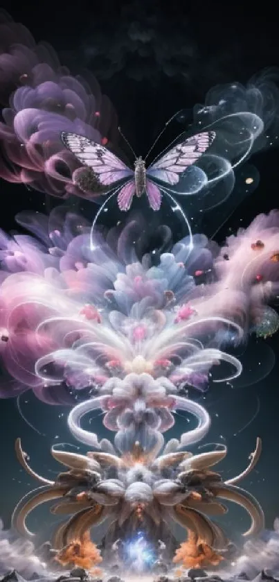 Ethereal butterfly in a fantasy cloud design with vibrant colors.