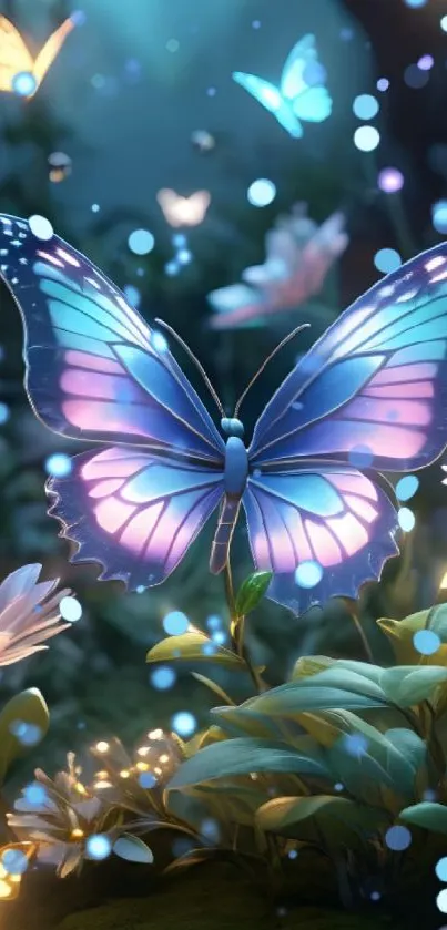 Colorful butterfly in a mystical garden.