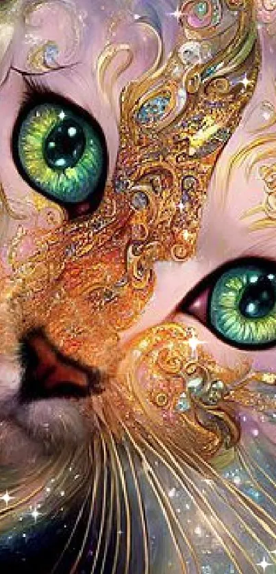 Ethereal cat fantasy art wallpaper with intricate swirls.