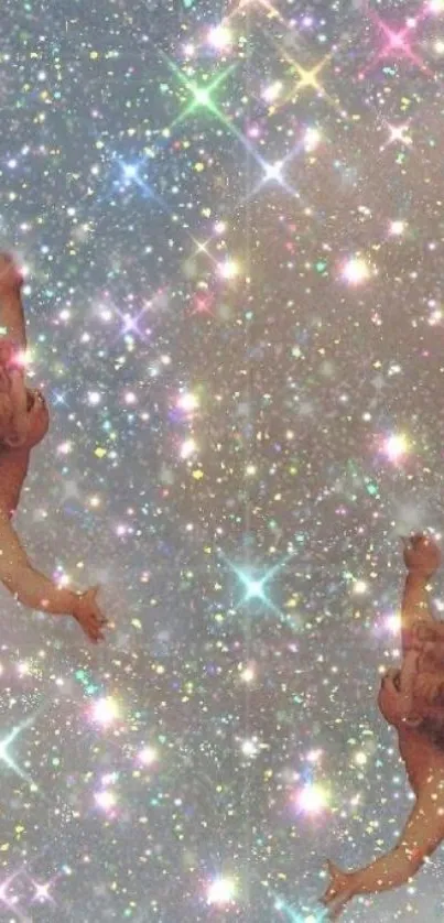 Ethereal cherubs amidst sparkling stars.