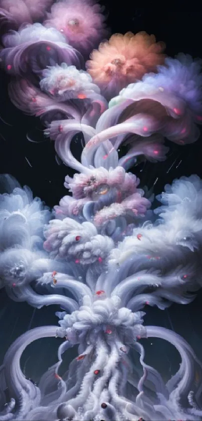 Ethereal fantasy clouds against a starry night sky.