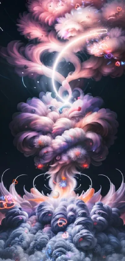 Ethereal cloudscape fantasy art with colorful swirls and cosmic night sky.