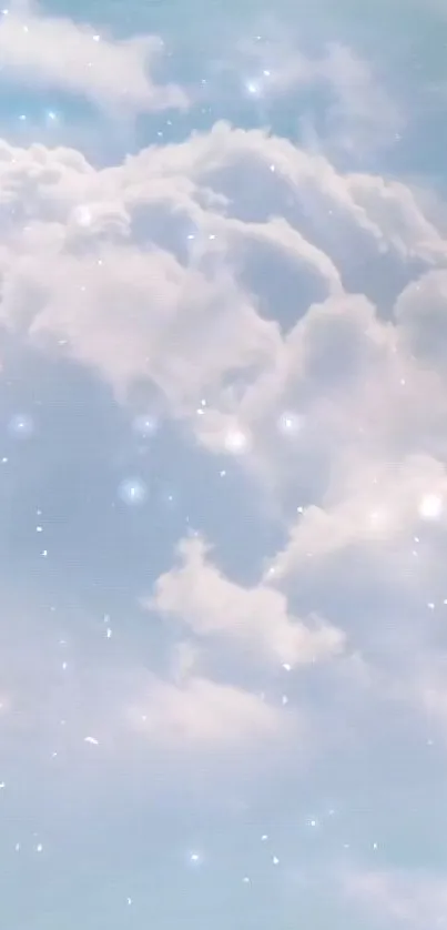 Ethereal cloudy sky wallpaper with blue hues and dreamy clouds.