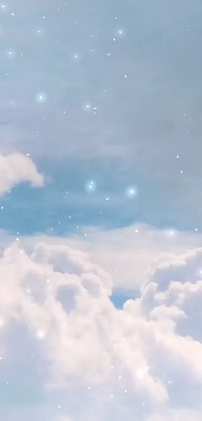 Ethereal mobile wallpaper with cloudy sky and stars.