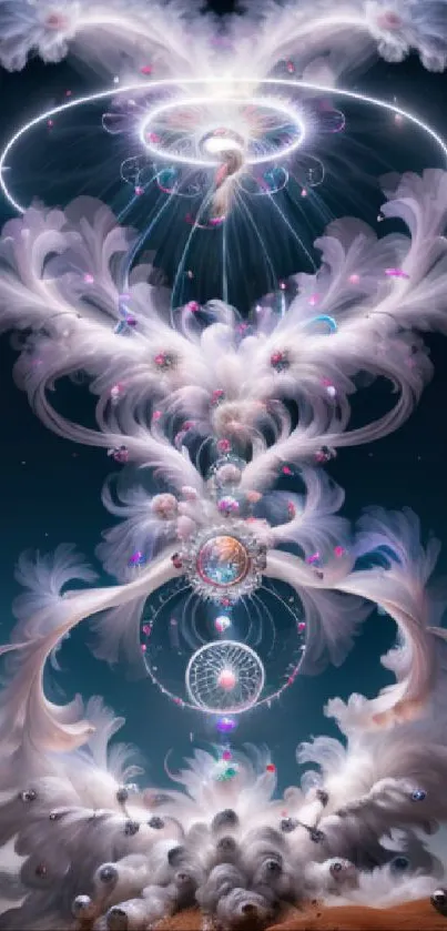 Surreal cosmic fantasy landscape with dreamlike swirls and celestial elements.