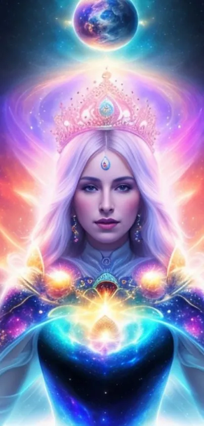 Ethereal cosmic queen with vibrant fantasy aura.