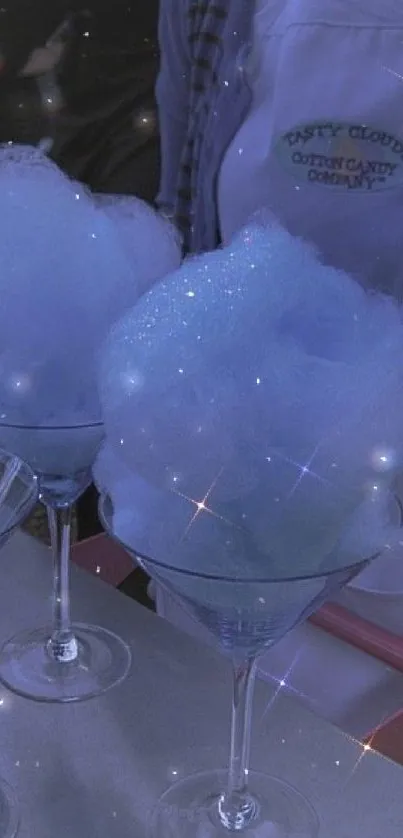 Ethereal cotton candy in glasses with a magical night glow.