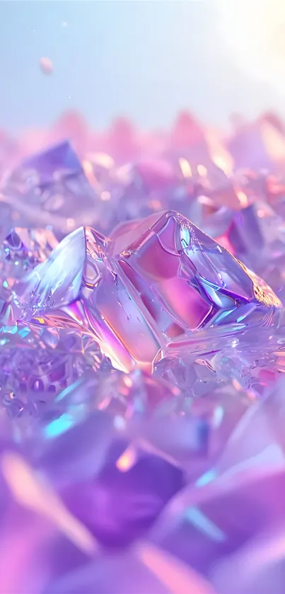 Ethereal crystal-themed mobile wallpaper in pastel colors.