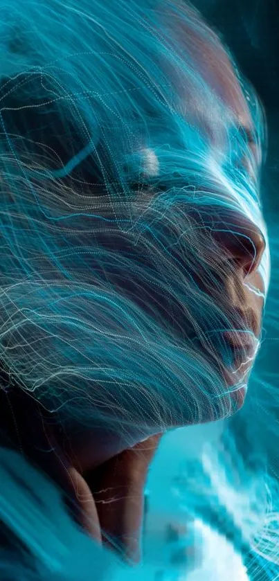 Ethereal abstract digital art with blue hues and flowing lines.