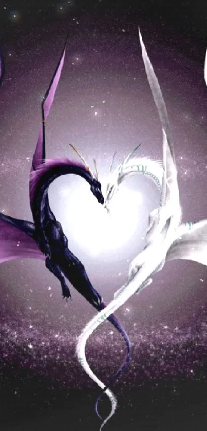 Two dragons forming a heart with starry background.