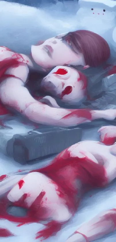 Ethereal digital art wallpaper with red and grey tones depicting a dreamlike scene.