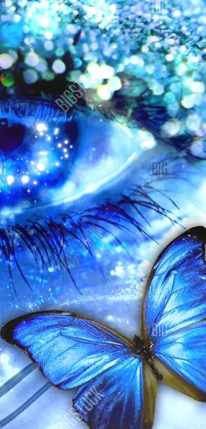 Blue cosmic eye with butterfly art wallpaper.