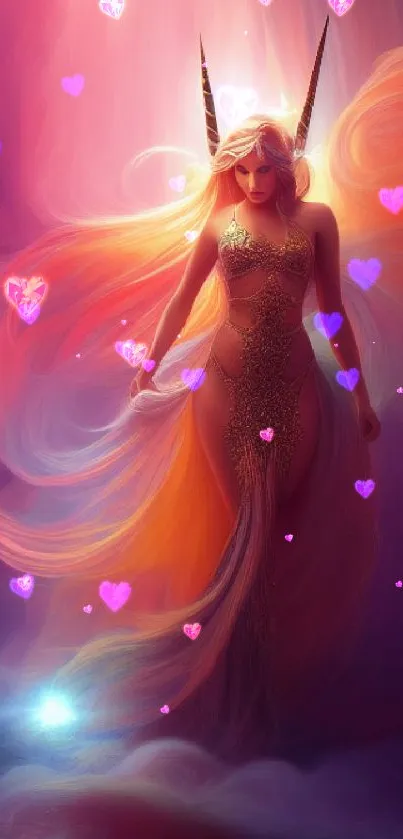 Ethereal angel with golden wings in vibrant fantasy art.