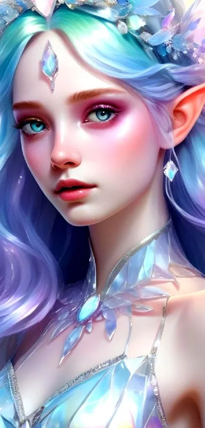 Ethereal fantasy artwork featuring a colorful illustrated character with lavender hues.