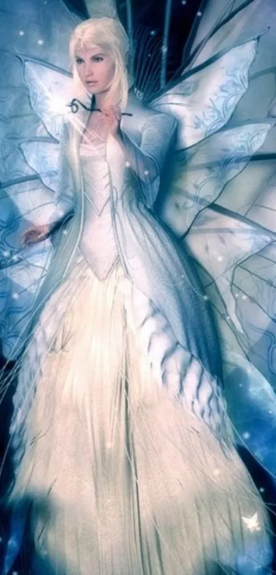 Ethereal fairy adorned in mystical, blue-themed fantasy art.