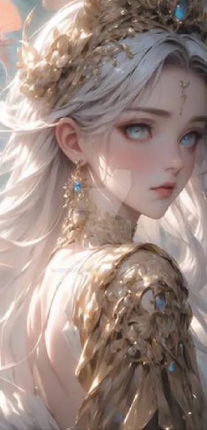 Ethereal artwork of a fantasy goddess with flowing hair and detailed crown.