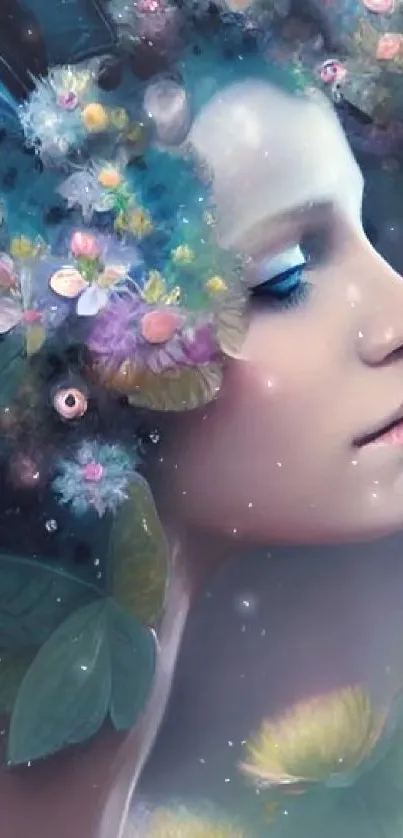 Fantasy art with flowers and ethereal figure.