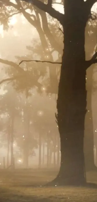 Ethereal forest morning mist with soft light and trees in the background.