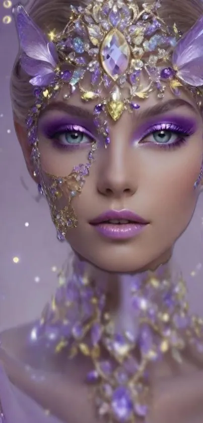 Mystical portrait with lavender gemstones and butterfly accents.