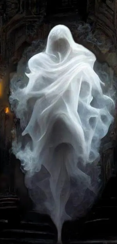 Ghostly figure in eerie dark atmosphere wallpaper.