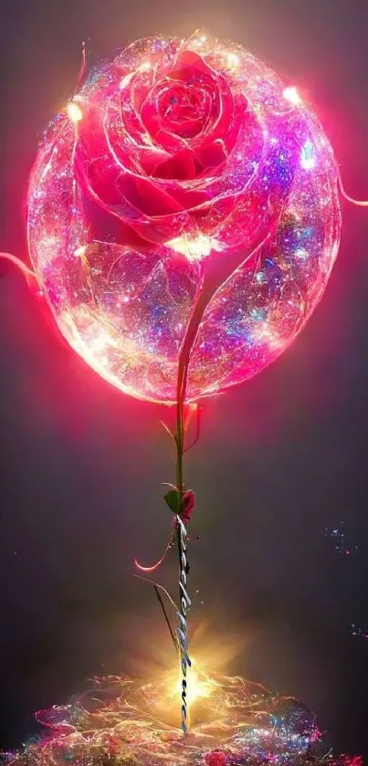 A glowing ethereal rose with pink and purple hues for mobile wallpaper.