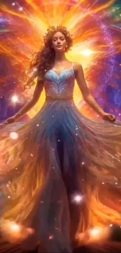 Ethereal goddess in radiant color artwork wallpaper.