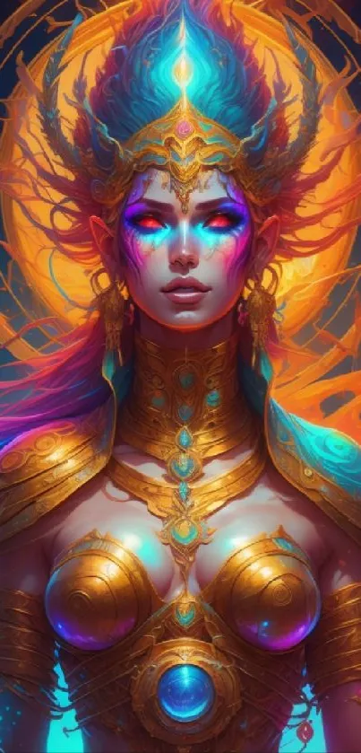 Ethereal goddess with vibrant colors in digital art.