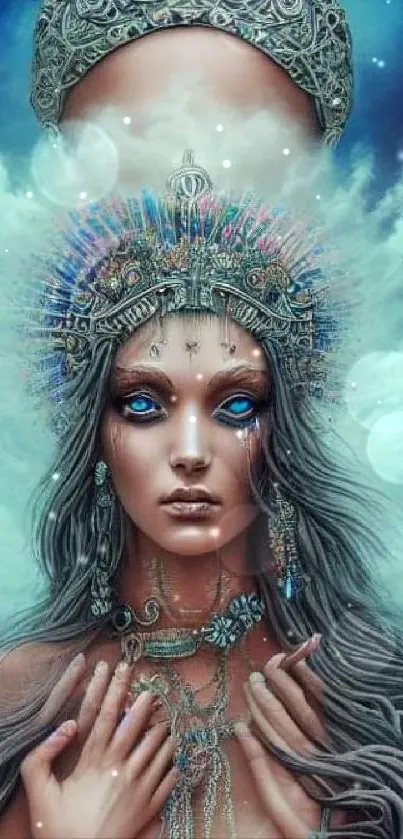 Ethereal goddess with mystical aura and intricate details in fantasy art wallpaper.