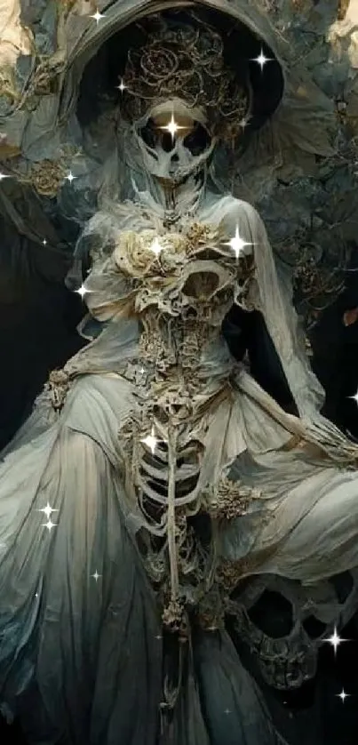 Ethereal gothic skeleton art mobile wallpaper.