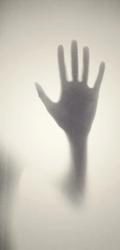 Ethereal silhouette of a hand on a light gray background.