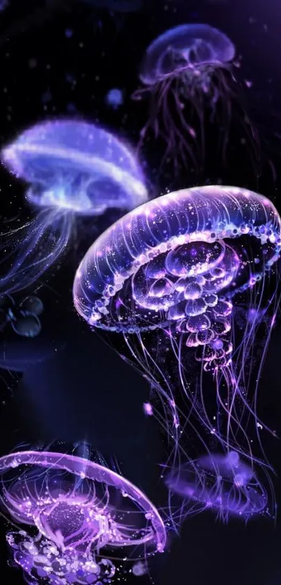 Ethereal glowing jellyfish in a cosmic sea wallpaper for mobile devices.