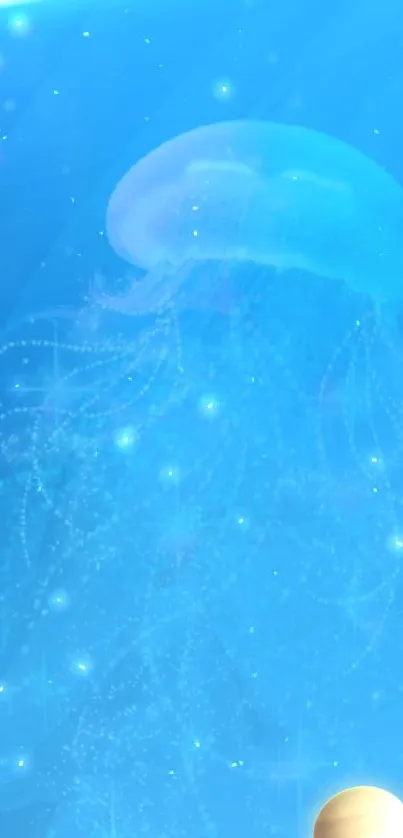 Ethereal blue jellyfish in a glowing ocean backdrop for mobile.